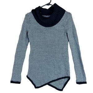 Express Womens Sweater Black White Stripe Wool Cowl Neck Asymmetrical Hem XS